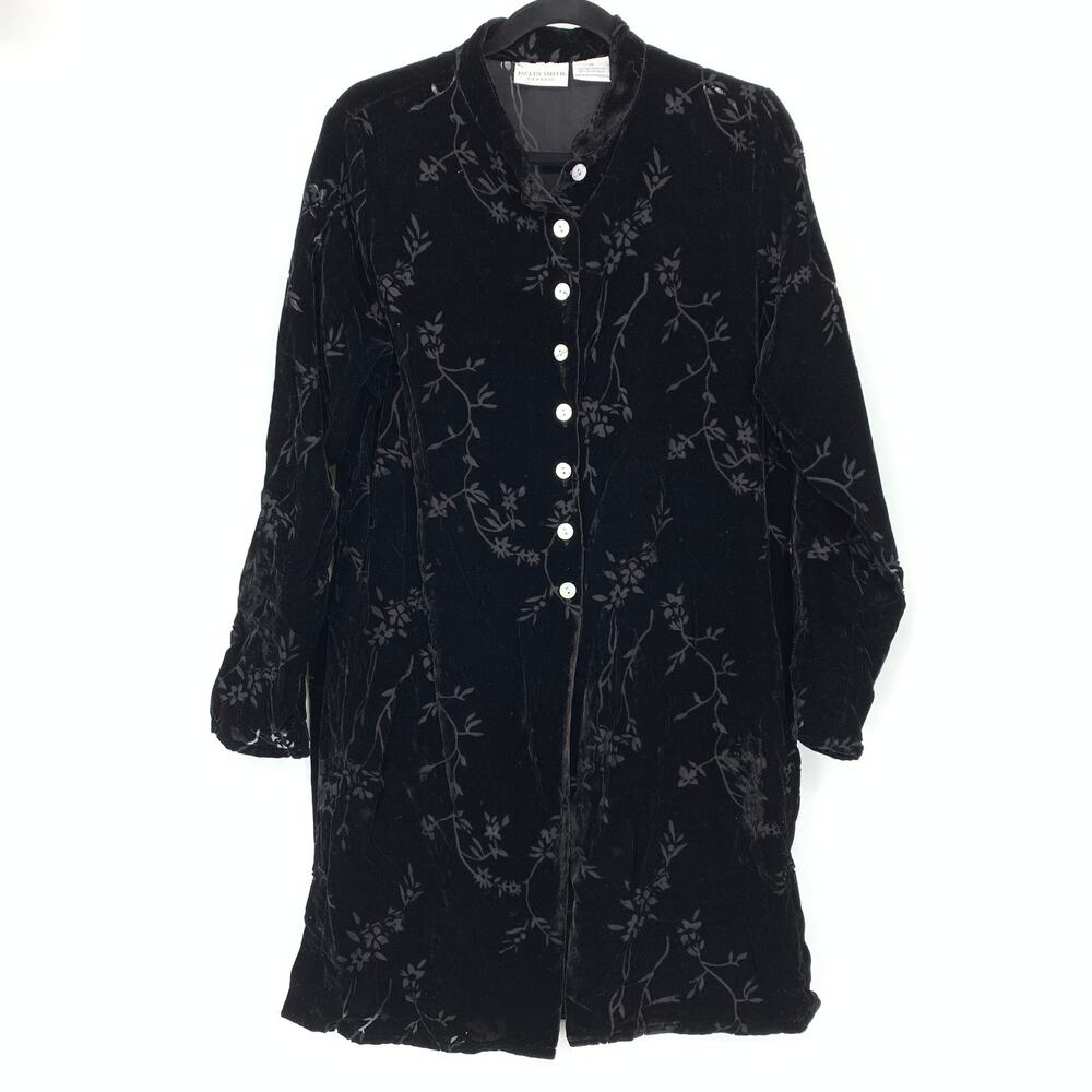 Vintage 90s Jaclyn Smith Long Sleeve Burnout Velvet Tunic Top Womens Sz M Black
